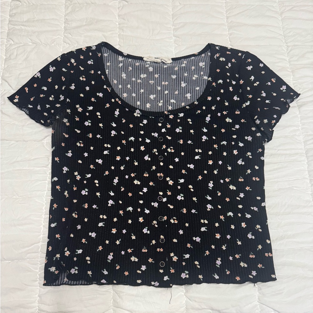 Floral Black Button-Up Women's Top